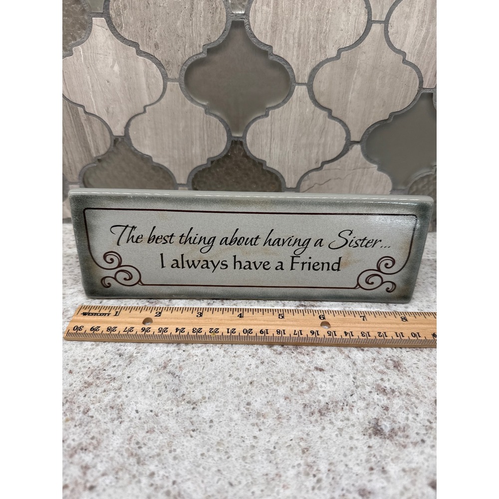 Carson Home Accents Sister Ceramic Relationship Bar‎ Plaque Sign 58565 Gray